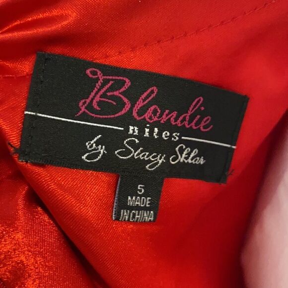 Red Formal Gown halter with Rhinestone Top and sheer panels Blonde Nites Sz 5 - Picture 7 of 7